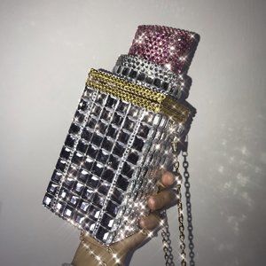 NWT Sparkling Swarovski Bling Crystal Rhinestone Lipstick Purse Pink & Red +Gift